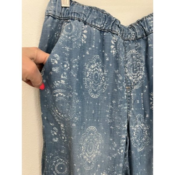 Knox Rose Chambray Lyocell Jogger Pants Light Blue Elastic Waist Small Floral - Picture 2 of 9